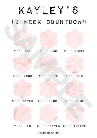 Personalised A4 Any Name 12 Week Countdown Weight Loss Chart Tracker Print - Assorted Designs - Laminated With Drywipe Pen