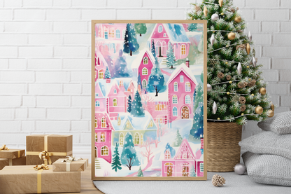 Pink Christmas Collage Winter Christmas Seasonal Wall Home Decor Print