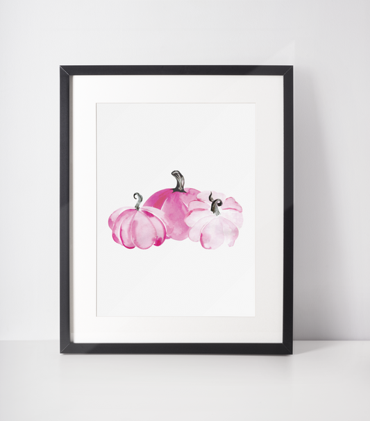 Pink Pumpkin Trio Autumn Seasonal Wall Home Decor Print