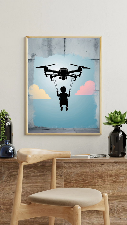 Dreams Take Flight – Boy on Drone Swing Wall Art