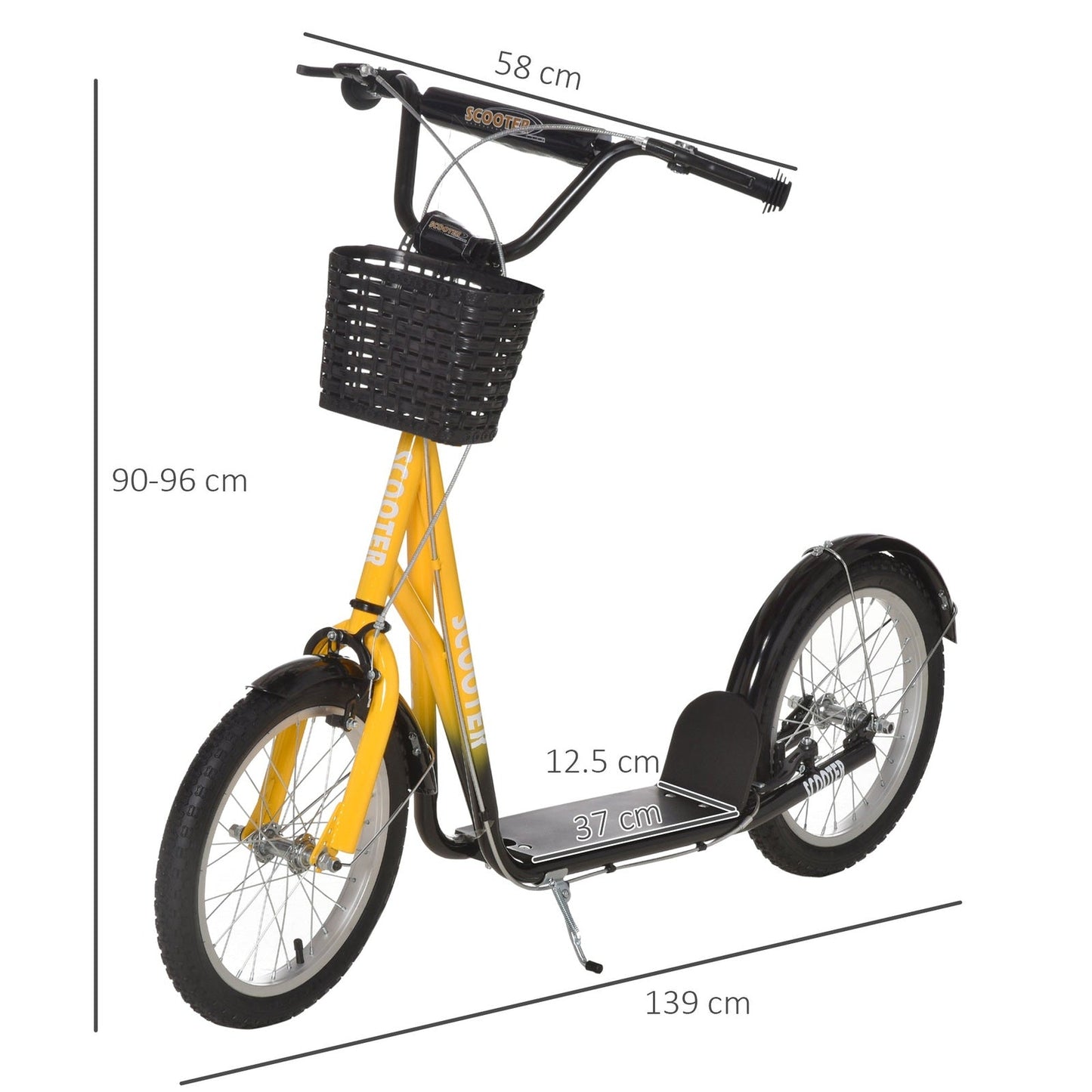 Kids Scooter Adjustable w/ Inflatable Wheel Brake Basket Cupholder Mudguard