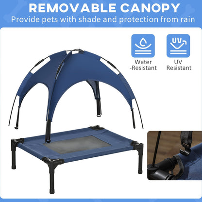 PawHut Raised Dog Bed Waterproof Elevated Pet Cot with Breathable Mesh UV Protection Canopy Blue