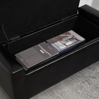 Homcom PU Leather Storage Ottoman Bench Storage Chest Tufted Ottoman Cube w/ Flipping Top 92L x 40W x 40H cm Black