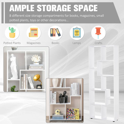 Homcom 8-Tier Freestanding Bookcase W/ Melamine Surface Anti-Tipping Foot Pads Home Display Storage Grid Stand Bedroom Living Room Furniture Modern Style - White