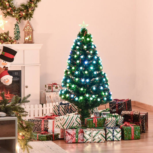 Homcom 5FT Pre-Lit Artificial Christmas Tree w/Fibre Optic Decorations LED Light Holiday Home Xmas Decoration Green