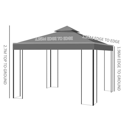 3 x 3m Outdoor Steel Gazebo with 2 Tier Roof