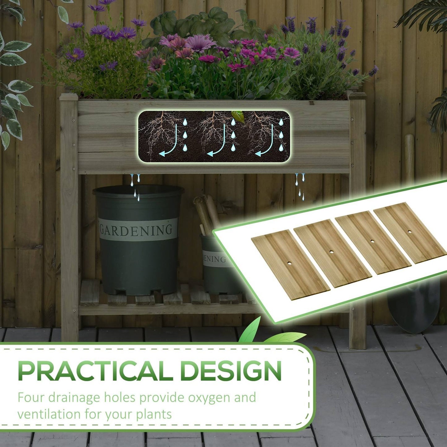 Raised Garden Bed with Legs and Storage Shelf Elevated Wooden Planter Box