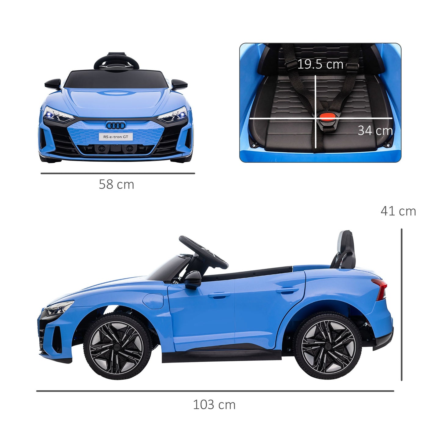 Homcom Audi Licensed 12V Kids Electric Ride-On With Remote Control Suspension System Lights Music Motor - Blue