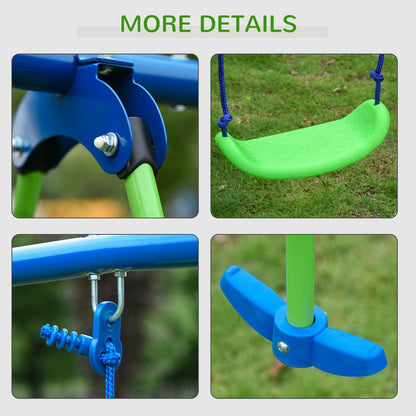 Metal Garden Swing Set Height Adjustable Children Outdoor Backyard Play Set for Toddlers Over 3 Years Old