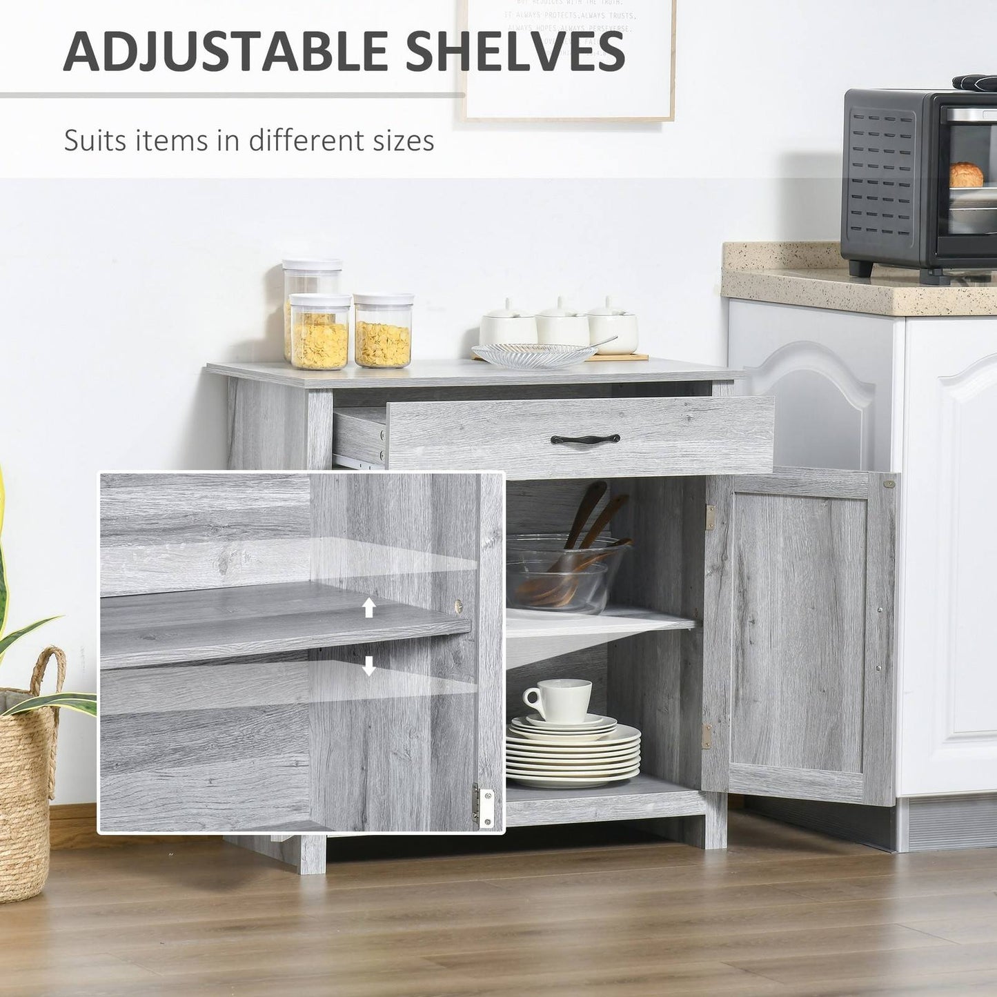 Farmhouse Barn Door Sideboard Storage Cabinet Coffee Bar for LIVING Room  Grey Grain