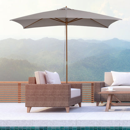 2 x 3m Wooden Garden Parasol Umbrella Outdoor Sun Shade Canopy