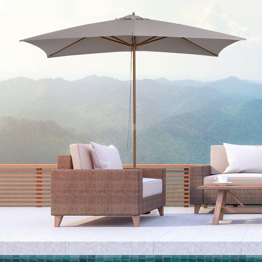 2 x 3m Wooden Garden Parasol Umbrella Outdoor Sun Shade Canopy