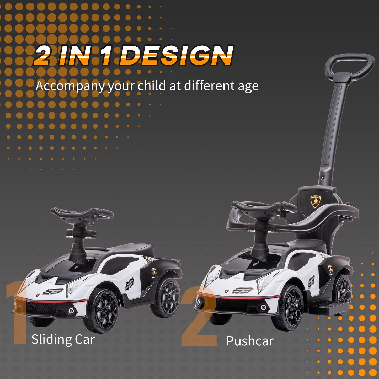 2 in 1 Baby Essenza SCV12 Ride On Car With Parenr Handle 1 To 3 Years White by Aiyaplay