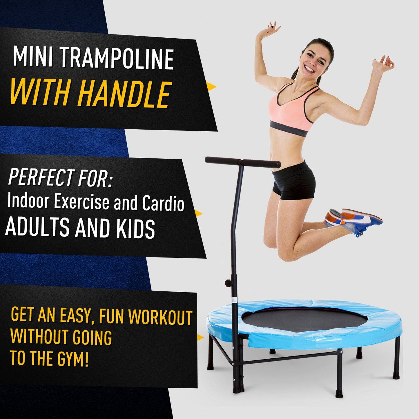 Trampoline Rebounder w/ Adjustable Handle for Children and Adults Blue