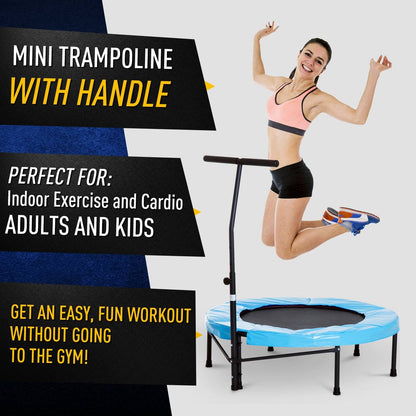 Trampoline Rebounder w/ Adjustable Handle for Children and Adults Blue