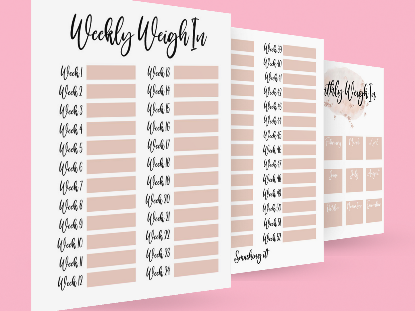 Binded Rose Gold Pink Pretty Weight Loss & Diet Tracker Journal A4 Diary - Up To 1 Year Measurements Goals Weigh Ins + Lots MORE!