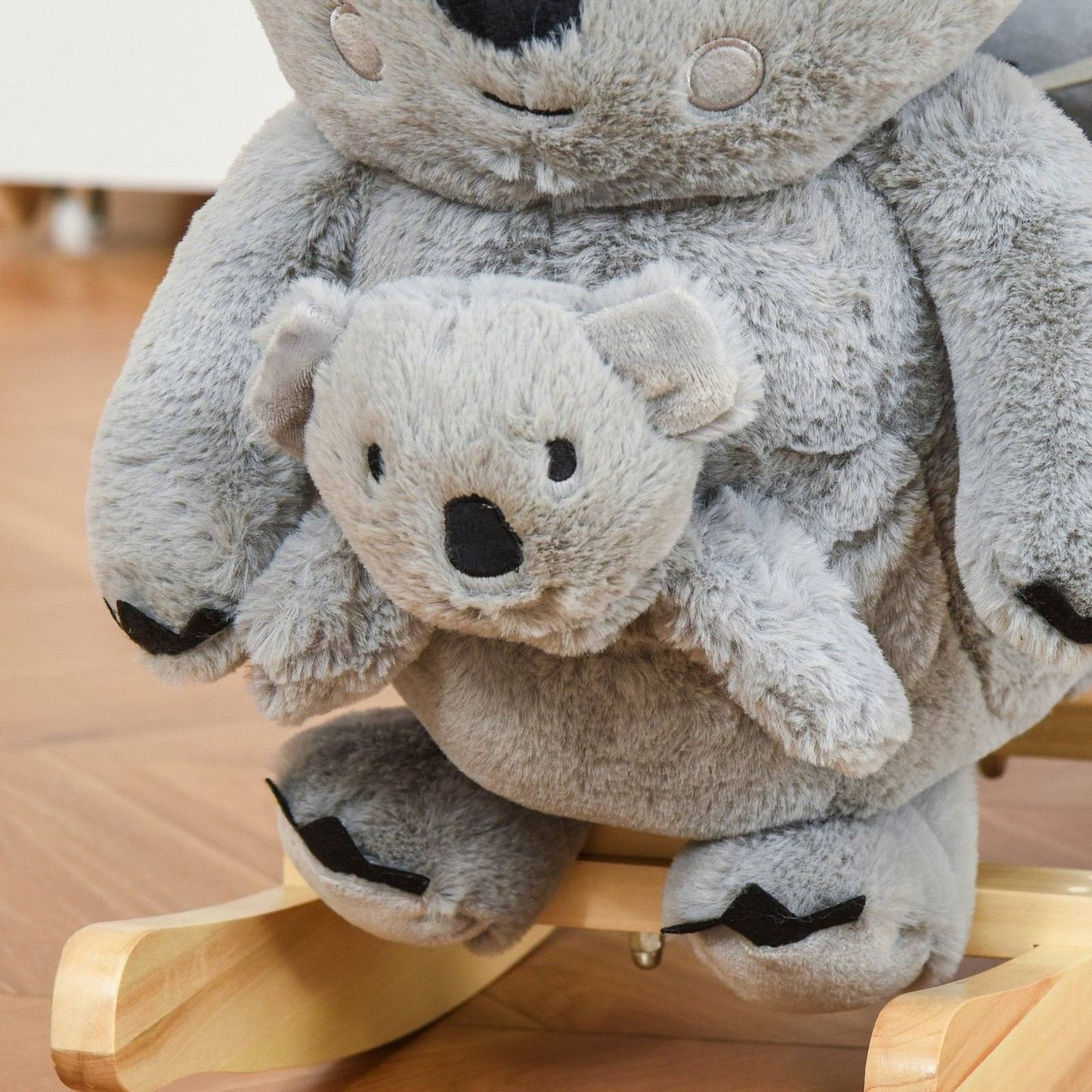 Homcom Kids Plush Ride-On Rocking Horse Koala-Shaped Toy Rocker With Gloved Doll Grey