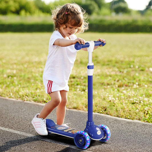 AIYAPLAY Kids 3 Wheel Scooter for 2-6 Years Old with Adjustable Height, LED Light, TPE Handlebar in Blue