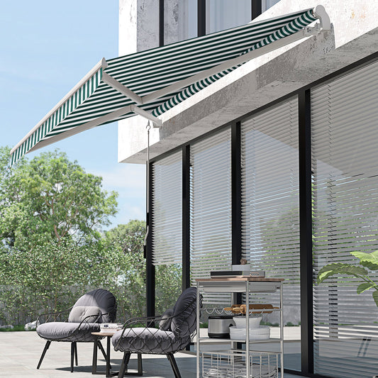 Manual Retractable Awning Size 3M X2.5M-Green/White Stripes