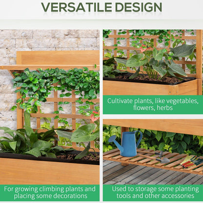 Wooden Planter Raised Elevated Garden Bed with 2 Shelves for Vegetables Flowers