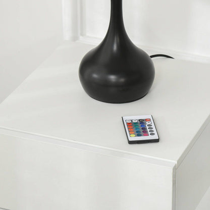 High Gloss Front Bedside Table with Drawers Nightstand with RGB LED Light and Remote for Bedroom Living Room White