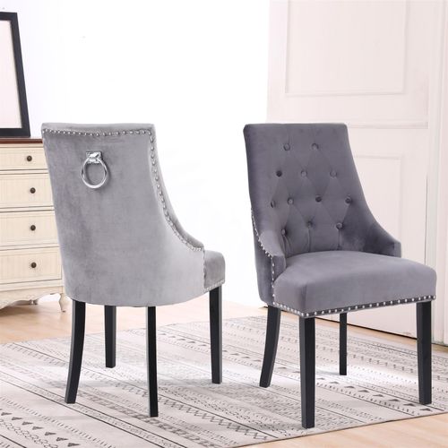 Set of Two Studded Velvet Dining Chair with Ring Knocker Detail