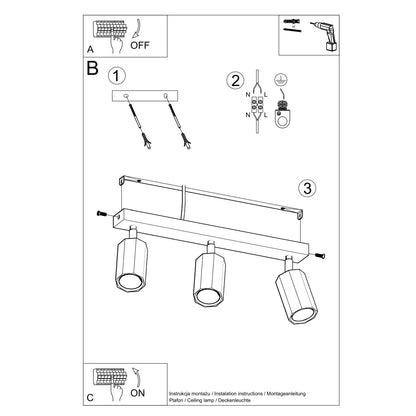 Zake Wood Bronze 3 Light Classic Ceiling Light Scandinavian Design