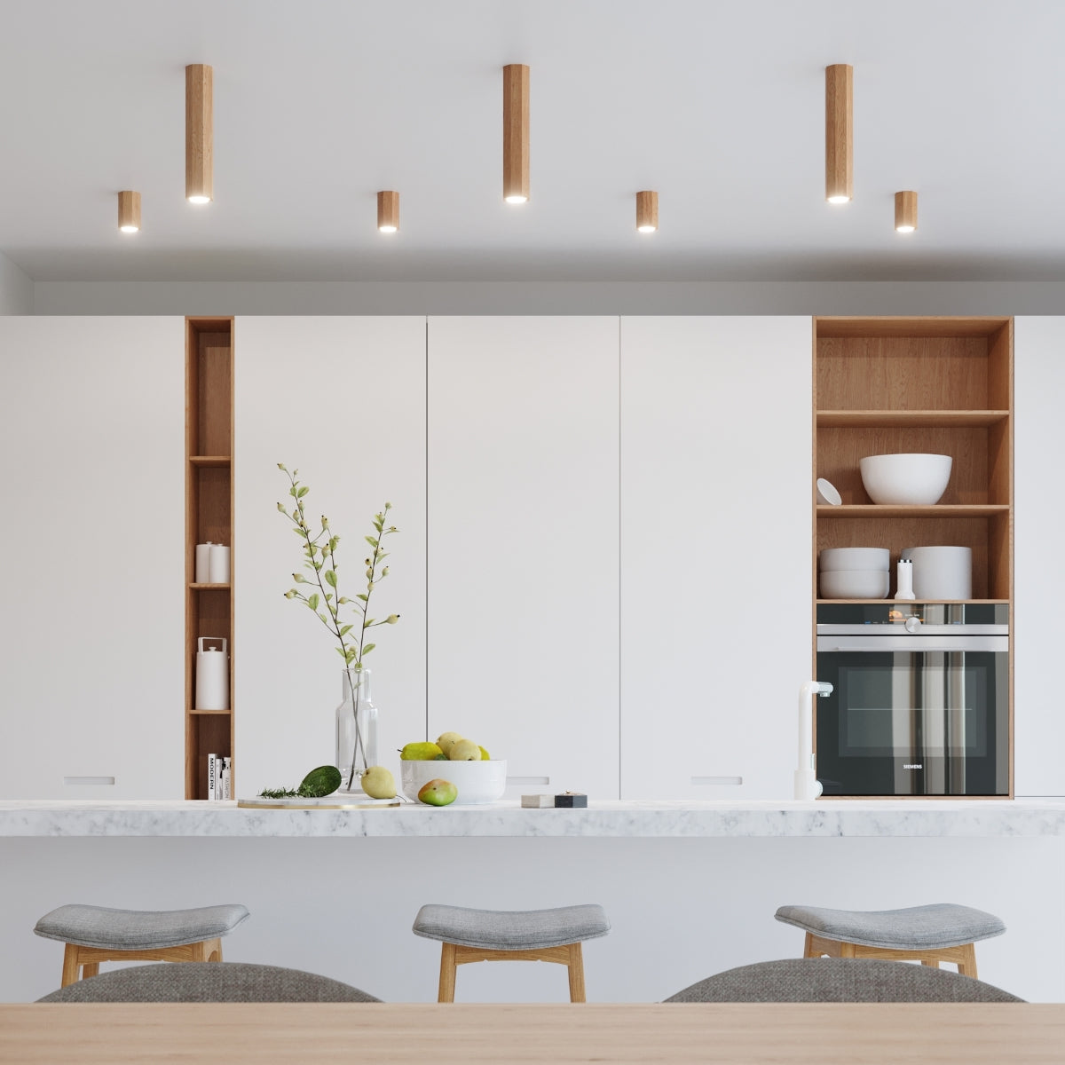 Zake Wood Bronze 3 Light Classic Ceiling Light Scandinavian Design