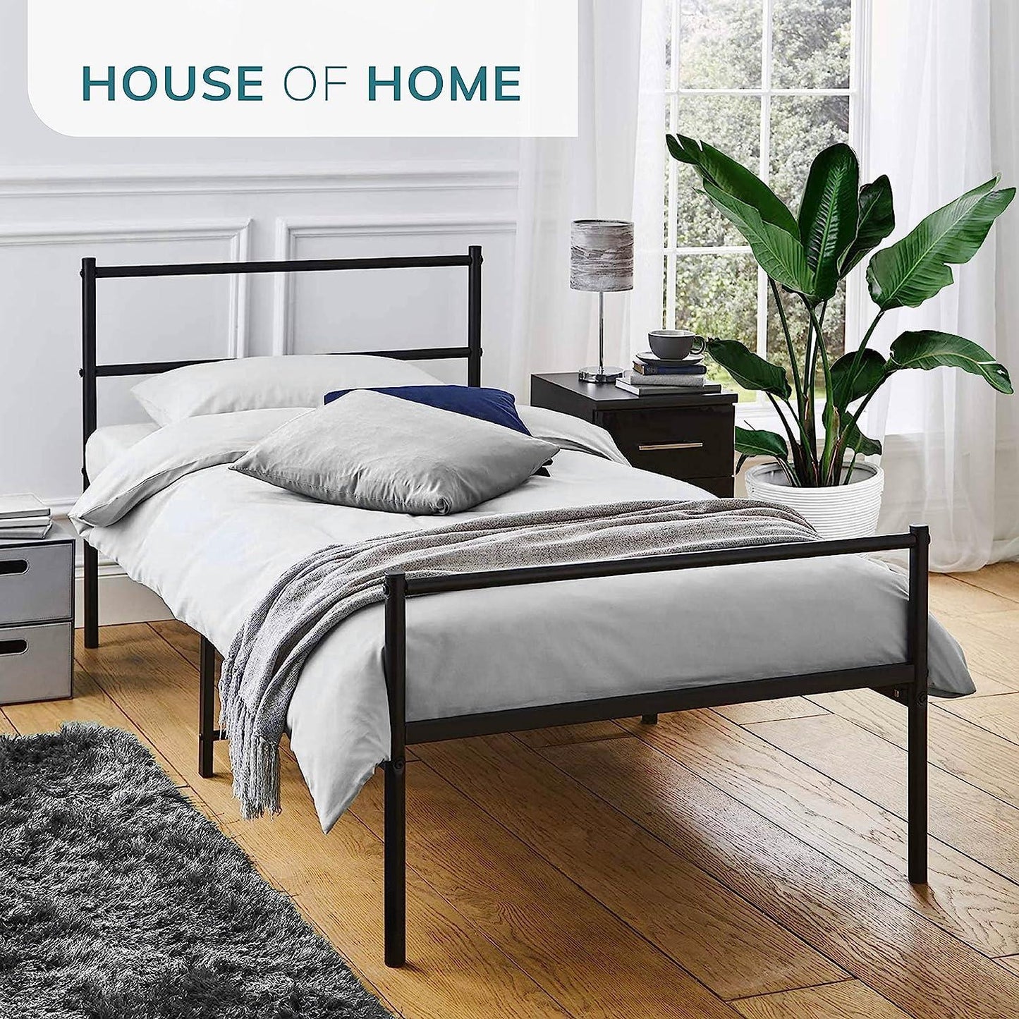 USED Extra Strong Single Metal Bed Frame In Black - Improved