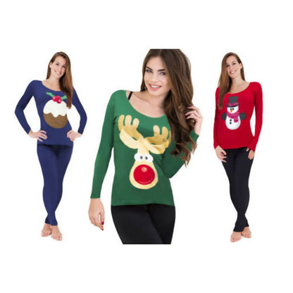 Women's Reindeer/Snowman Christmas Themed Winter Two-Piece Pyjama Set