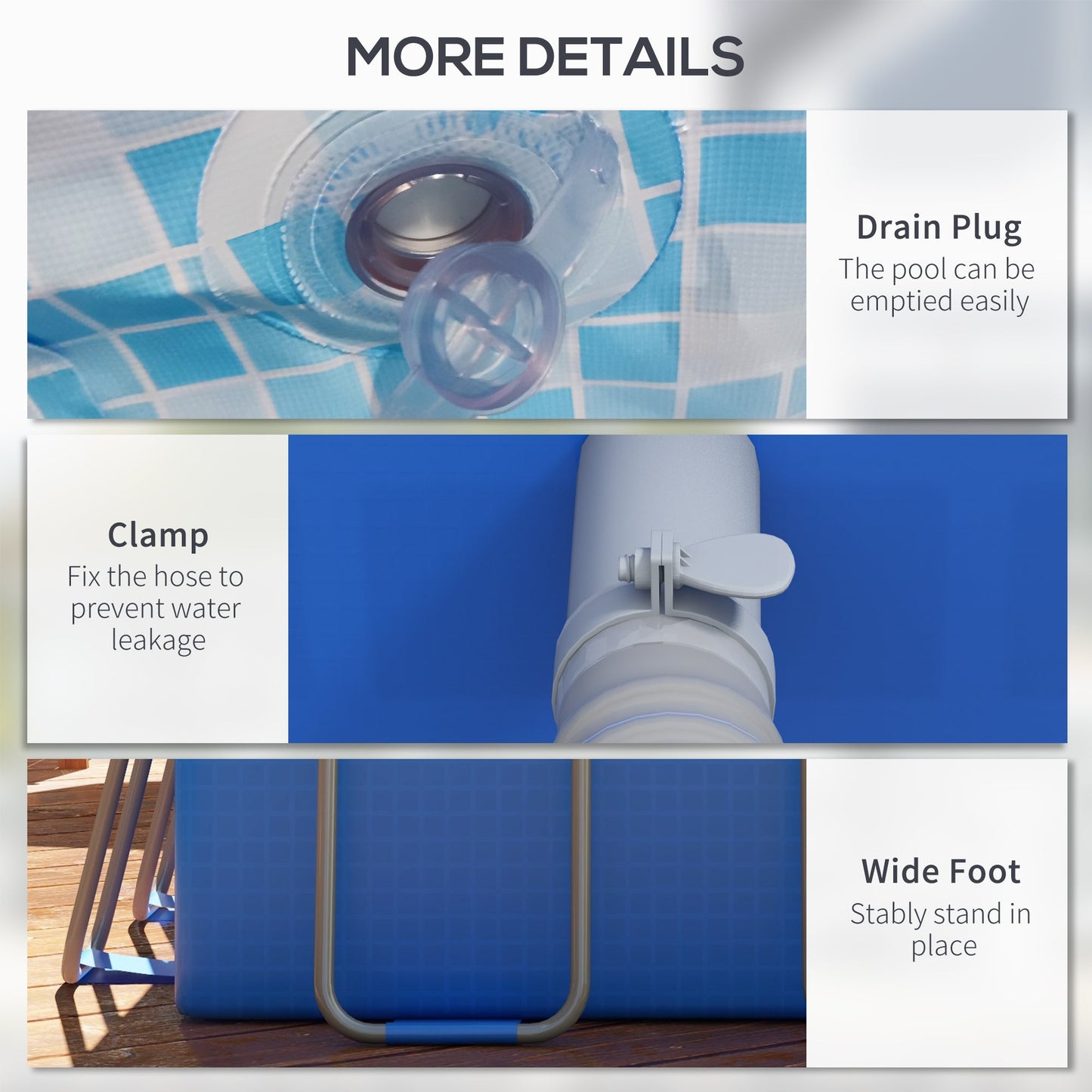 Outsunny Rectangle Above Ground Swimming Pool with Pump and Ladder