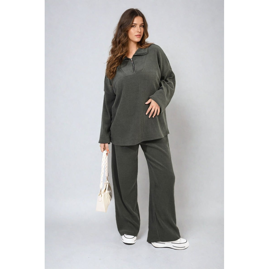 Half Zipper Long Sleeve Top and Trouser Co-ord Set