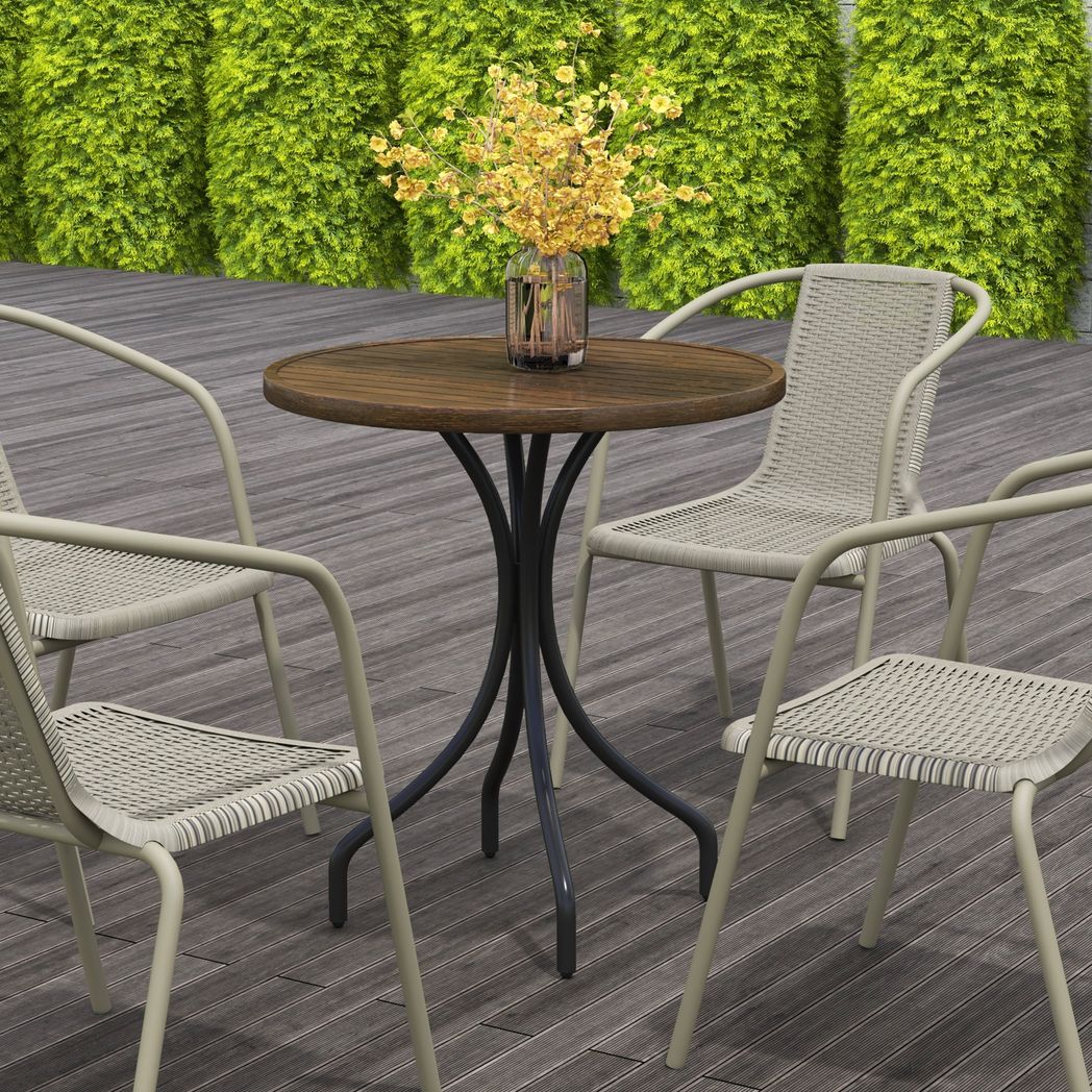 Outsunny Round Garden Table Outdoor Side Table with Steel Frame