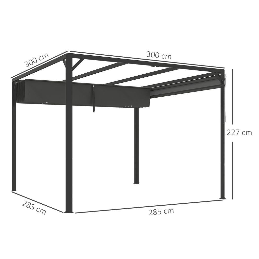Outsunny 3 x 3(m) Pergola with Retractable Roof & Roller Shade