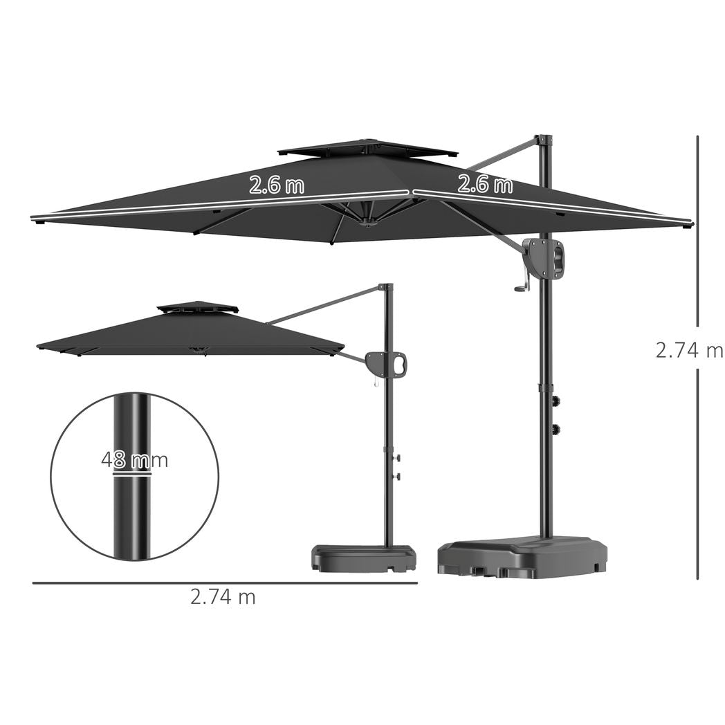 Outsunny Garden Cantilever Parasol w/ Weighted Base Tilt Crank