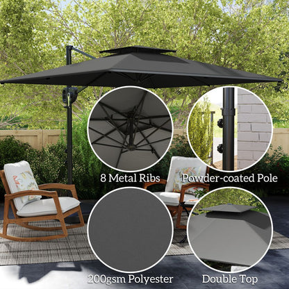 Outsunny Garden Cantilever Parasol w/ Weighted Base Tilt Crank