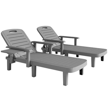 Outsunny Set of 2 Resin Reclining Sun Loungers for Garden