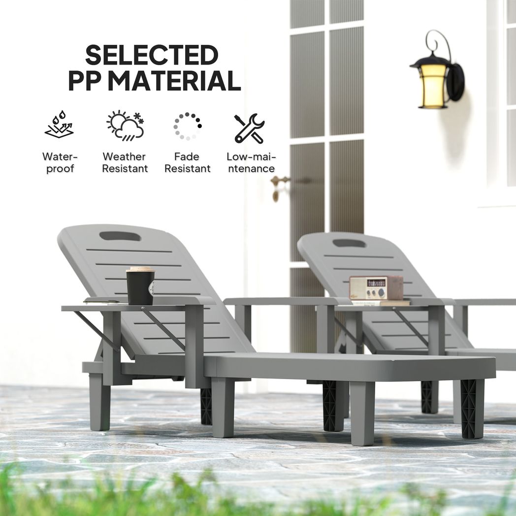 Outsunny Set of 2 Resin Reclining Sun Loungers for Garden