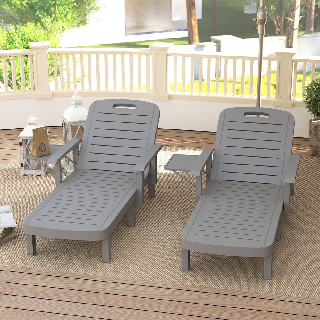 Outsunny Set of 2 Resin Reclining Sun Loungers for Garden