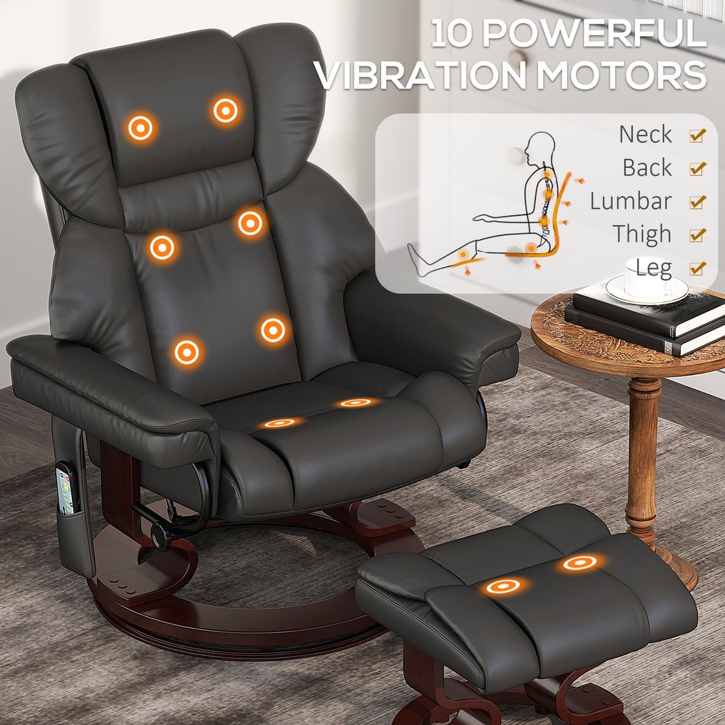 HOMCOM Massage Recliner Chair with Footstool and Adjustable Backrest