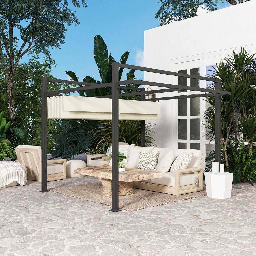 Outsunny 3 x 3(m) Pergola with Retractable Roof and Aluminium Frame