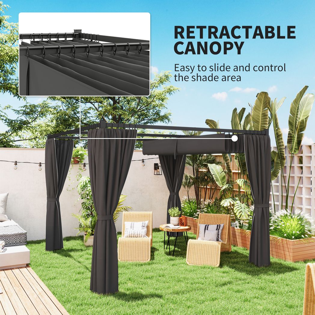 Outsunny 3 x 3(m) Pergola with Retractable Roof and Curtains