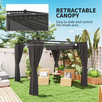 Outsunny 3 x 3(m) Pergola with Retractable Roof and Curtains