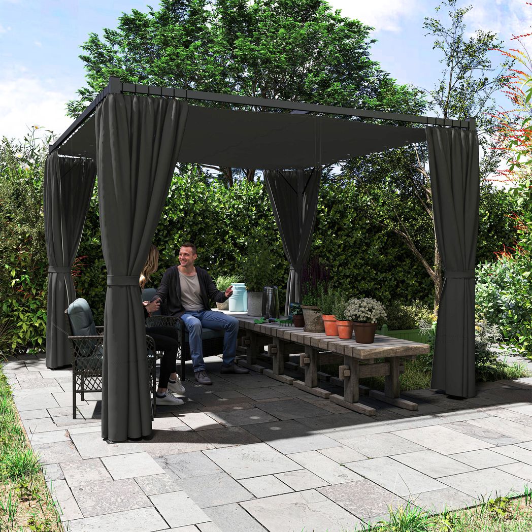 Outsunny 3 x 3(m) Pergola with Retractable Roof and Curtains