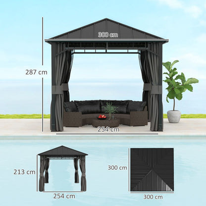 Outsunny 3 x 3(m) Hardtop Gazebo with Galvanised Steel Roof and Sides