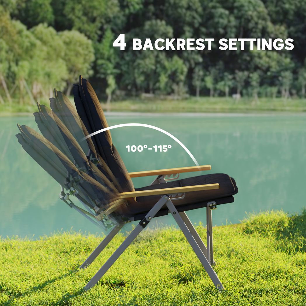 Outsunny Padded Camp Chair Outdoor High Back Folding Recliner with Bag