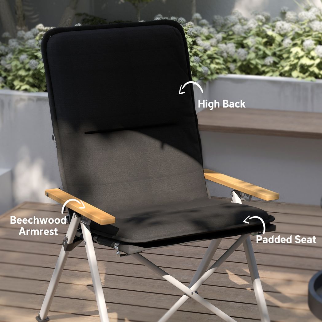 Outsunny Padded Camp Chair Outdoor High Back Folding Recliner with Bag