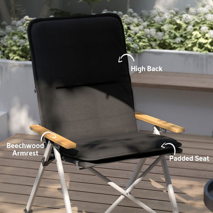 Outsunny Padded Camp Chair Outdoor High Back Folding Recliner with Bag