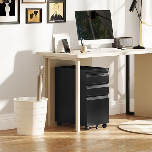 Vinsetto Steel File Cabinet with Lock and Wheels for Home Office