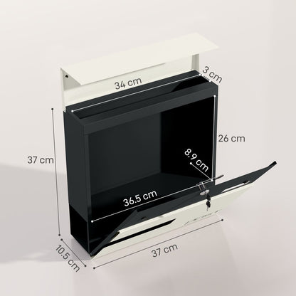 HOMCOM Wall Mounted Post Box, Weatherproof Letterbox with Lock